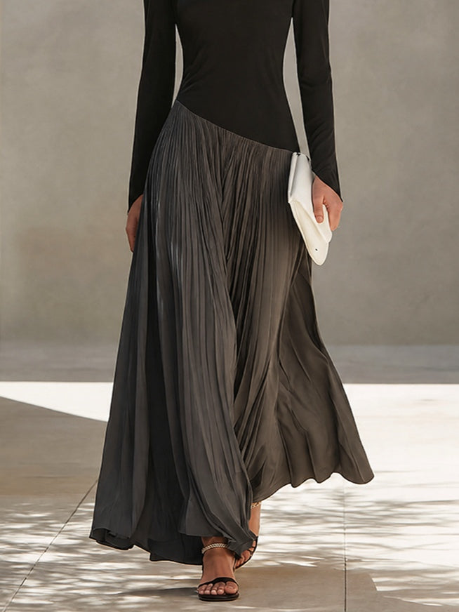 Marina | Vestido Maxi Plisado Bicolor