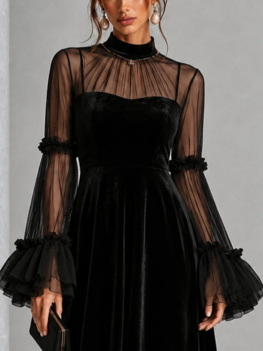 Stefania | Vestido Midi de Terciopelo Negro