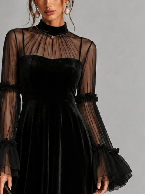 Stefania | Vestido Midi de Terciopelo Negro
