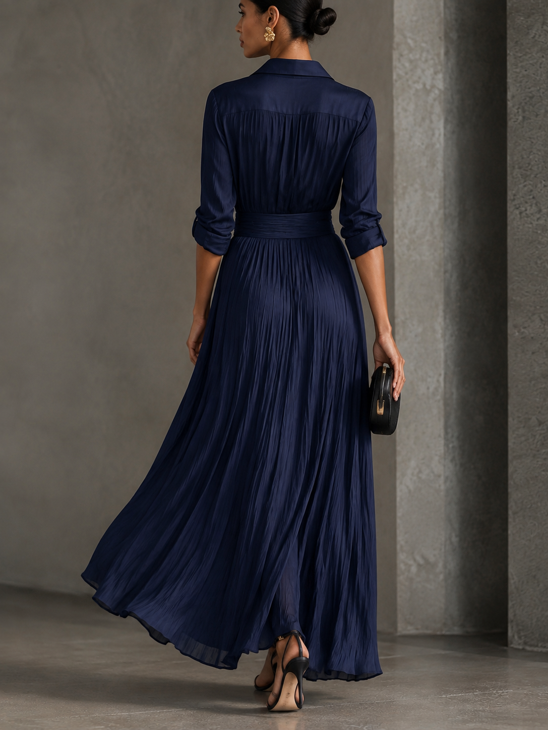 Gabriella | Vestido Camisero Maxi Azul Marino