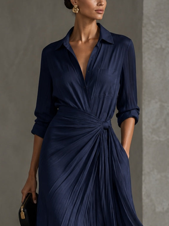 Gabriella | Vestido Camisero Maxi Azul Marino