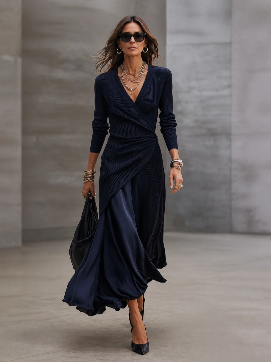 Loredana | Vestido Maxi Asimétrico Azul Marino