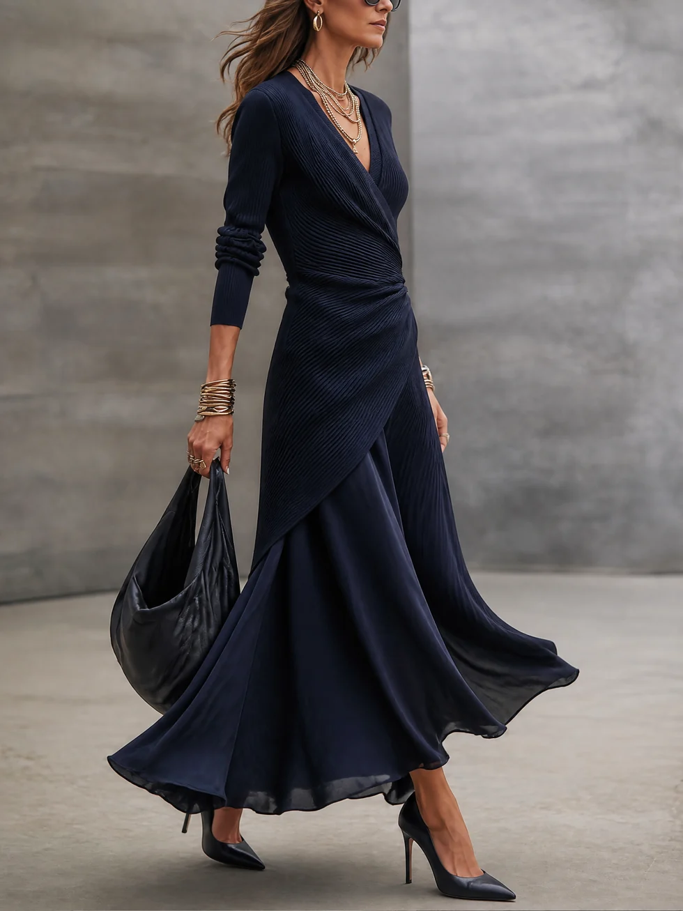 Loredana | Vestido Maxi Asimétrico Azul Marino