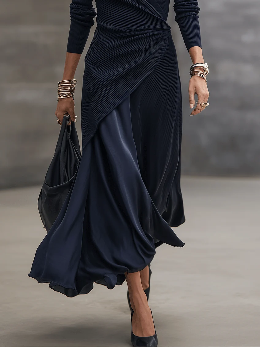 Loredana | Vestido Maxi Asimétrico Azul Marino
