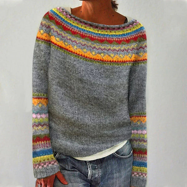 Jersey de cuello redondo con estampado nórdico para mujer