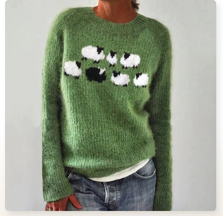 Jersey de cuello redondo con estampado nórdico para mujer