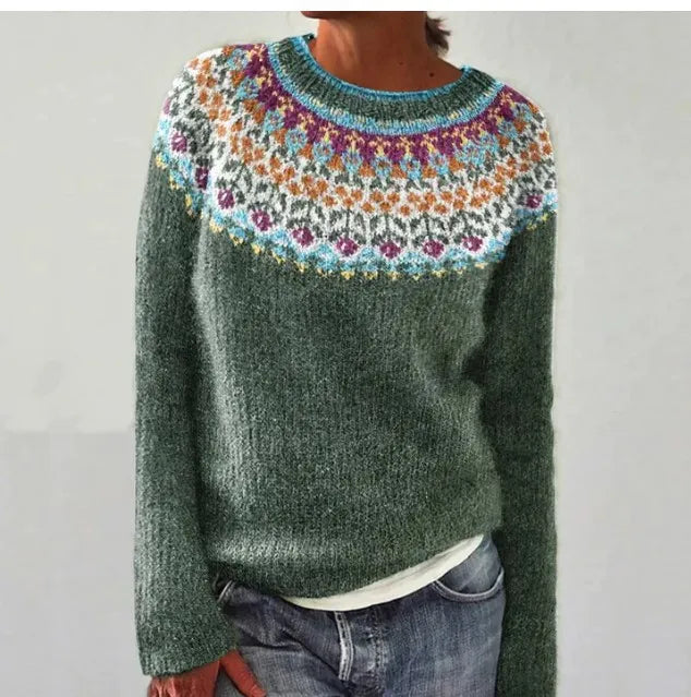 Jersey de cuello redondo con estampado nórdico para mujer