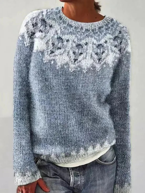 Jersey de cuello redondo con estampado nórdico para mujer