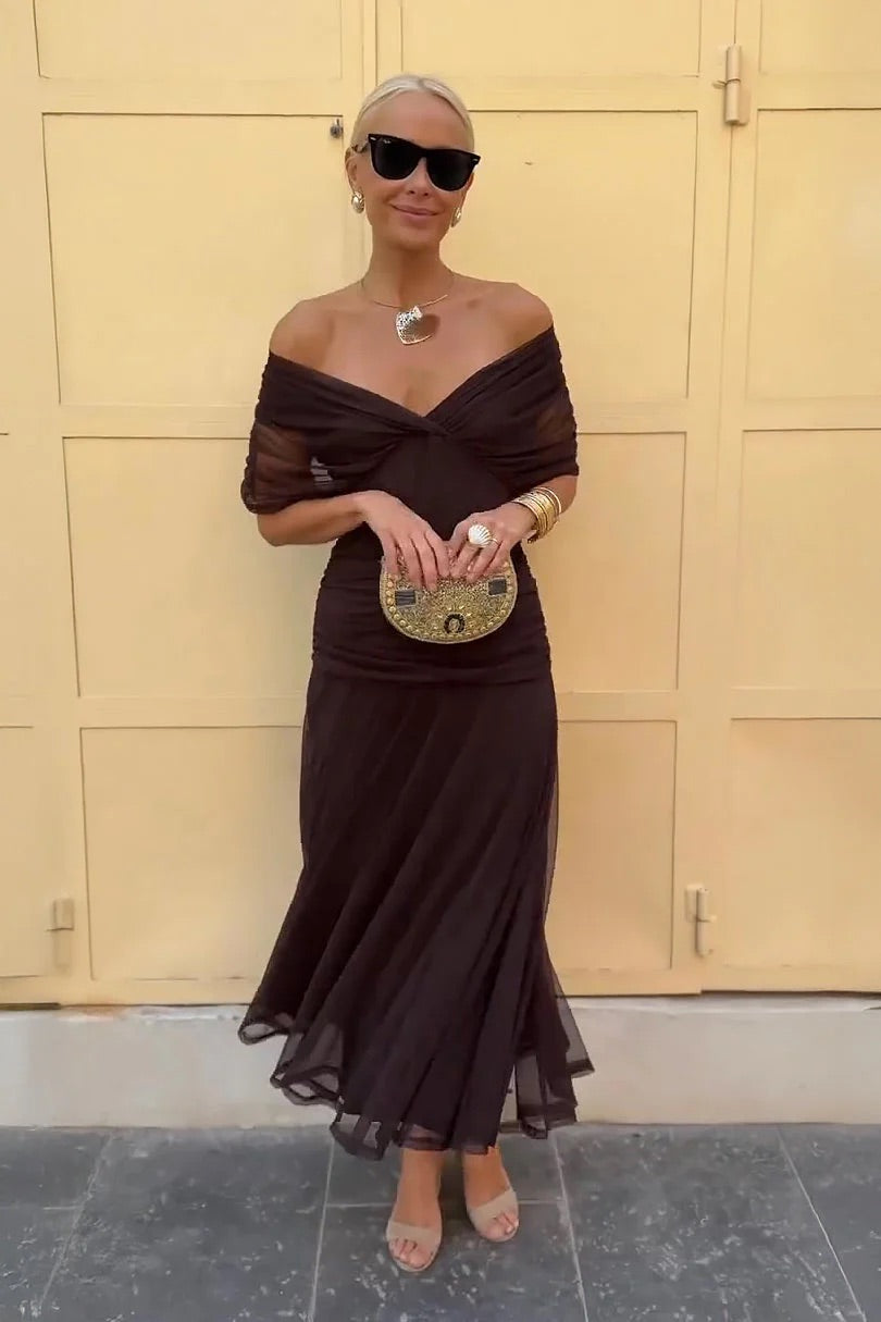 Norma - Vestido de Chiffon con Hombros al Descubierto