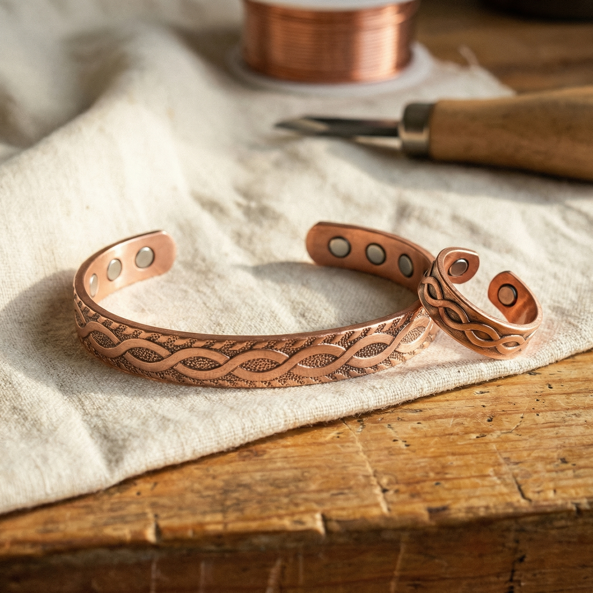 Conjunto de Joyería de Cobre con Nudos