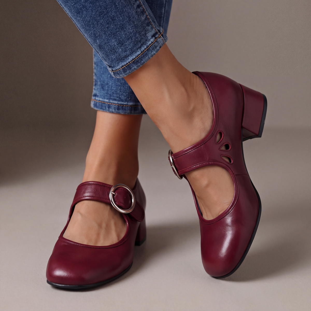 Josephine | Tacones Bloque de Piel Mary Jane