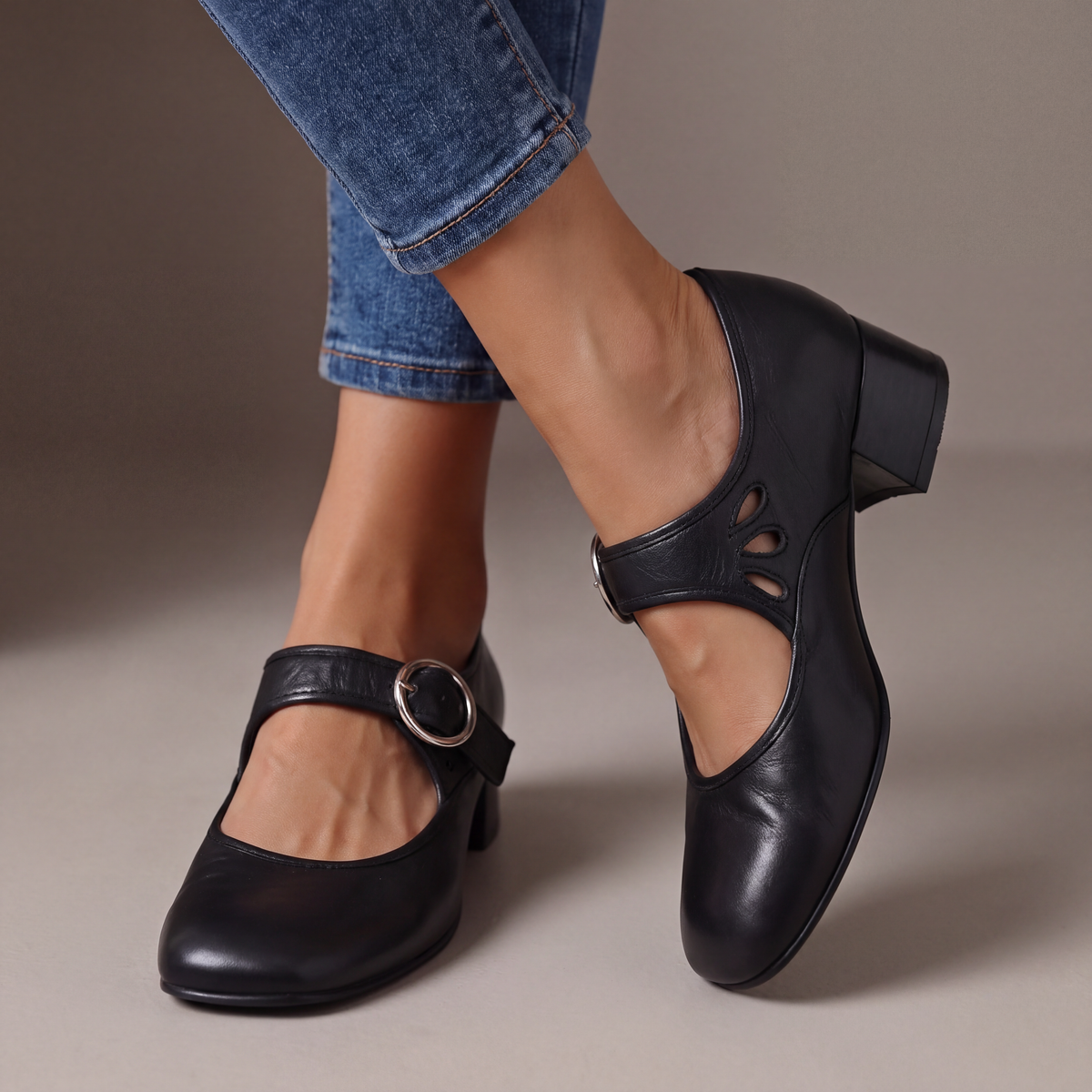 Josephine | Tacones Bloque de Piel Mary Jane