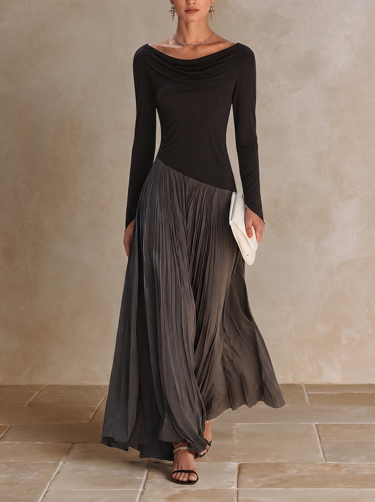 Marina | Vestido Maxi Plisado Bicolor