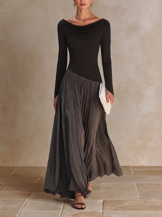 Marina | Vestido Maxi Plisado Bicolor