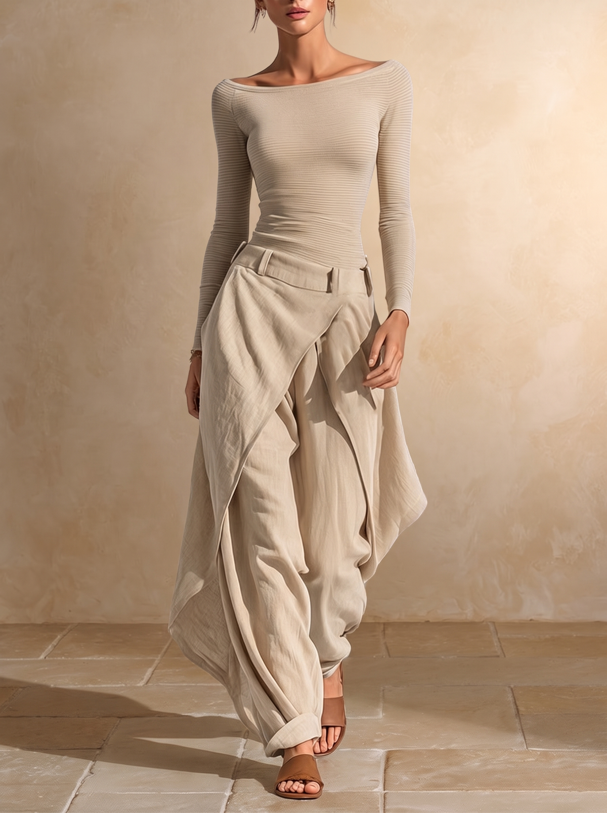 Giuliana | Conjunto Beige de Cuello Barco