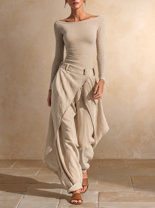 Giuliana | Conjunto Beige de Cuello Barco