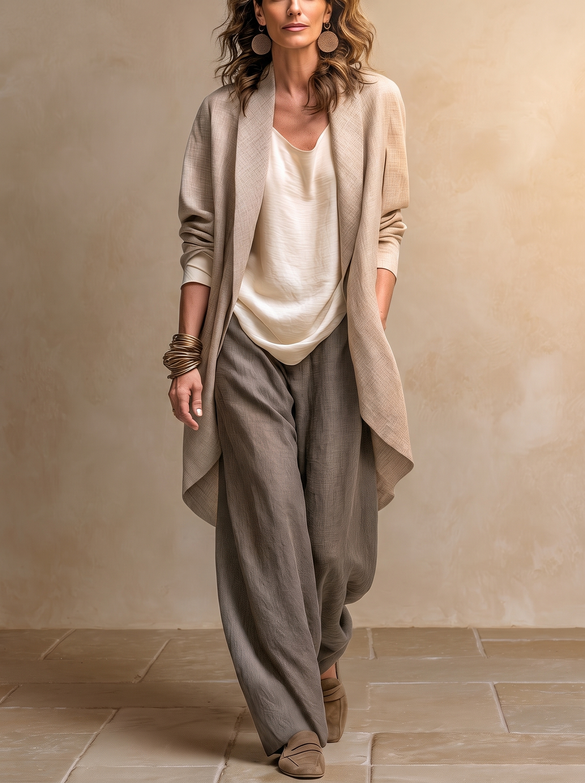 Costanza | Conjunto de Tres Piezas Beige y Gris