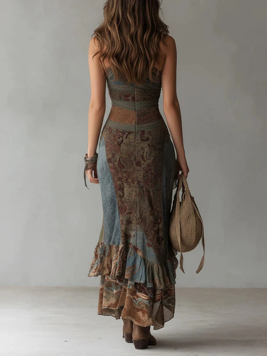 Marianna™ | Vestido largo asimétrico con estampado étnico y abertura lateral