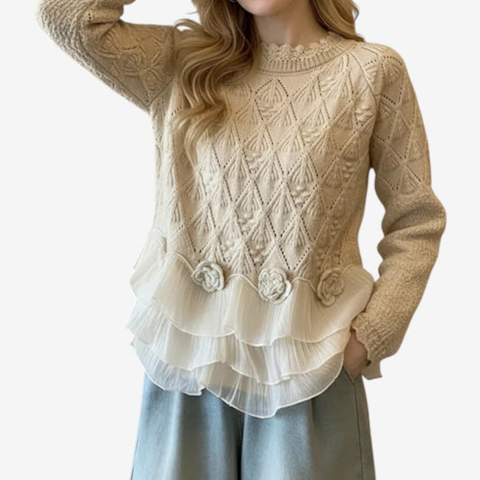 Bethany | Suéter Floral con Detalles de Volantes en el Dobladillo