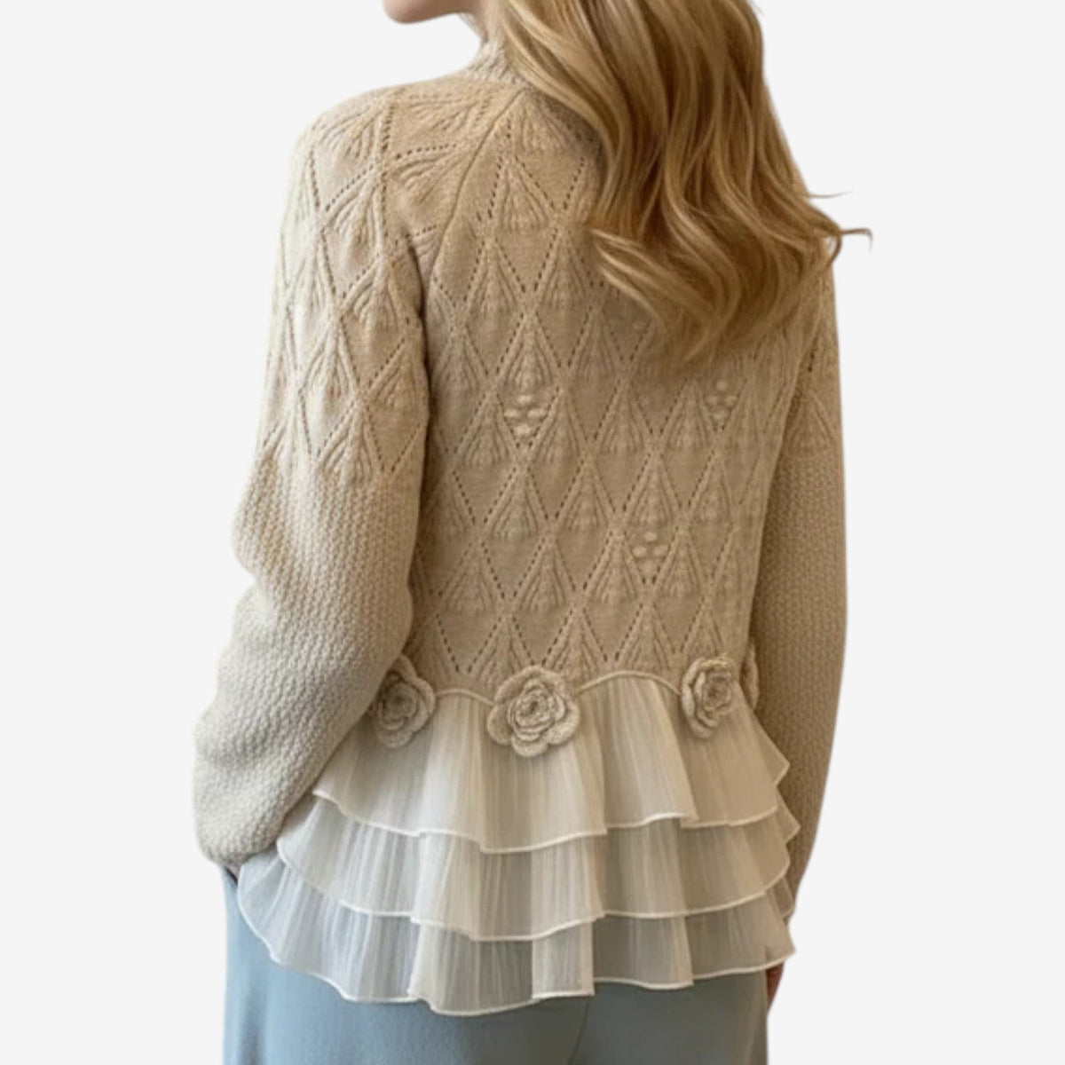 Bethany | Suéter Floral con Detalles de Volantes en el Dobladillo