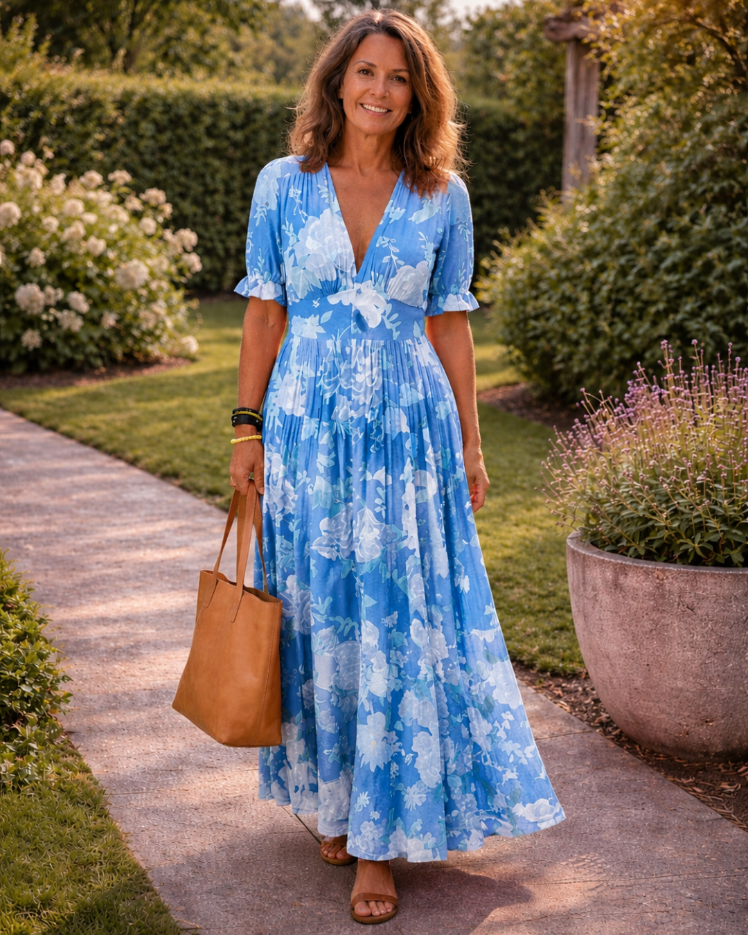Ione | Vestido Midi Floral de Manga Corta con Escote en V" can be rewritten as:

"Ione | Vestido Midi Floral de Manga Corta con Escote en V