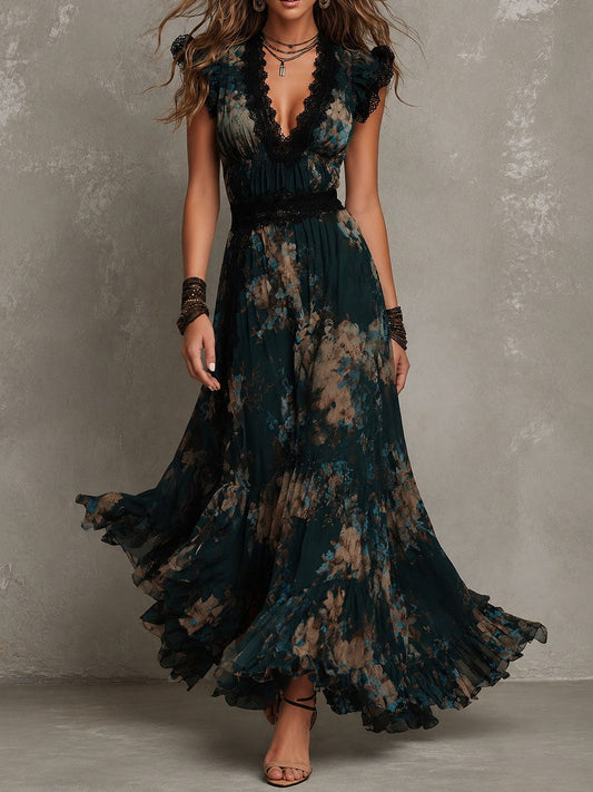 Angèle | Vestido Largo con Superposición Floral
