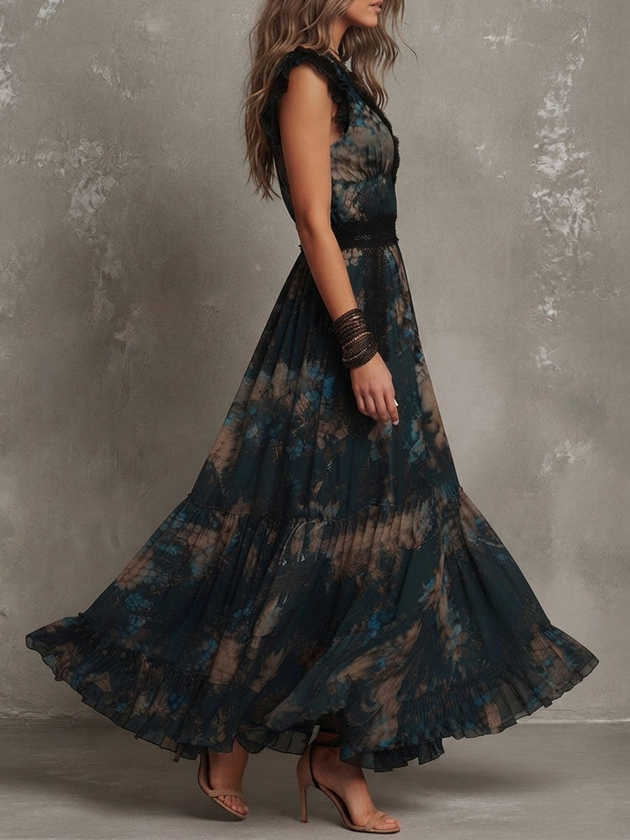 Angèle | Vestido Largo con Superposición Floral