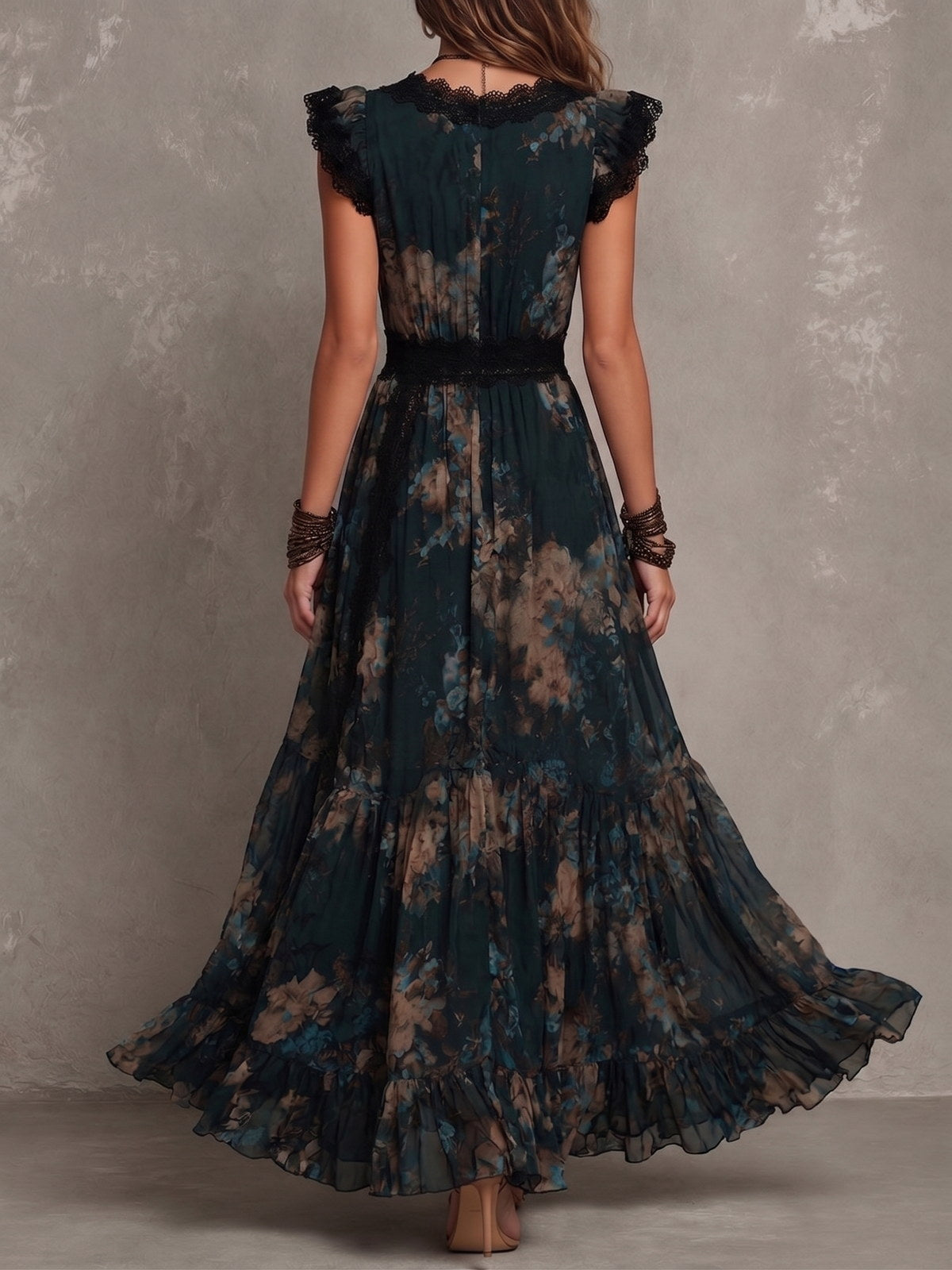 Angèle | Vestido Largo con Superposición Floral