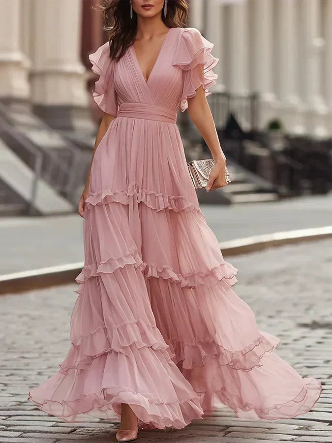 Suzette | Vestido Largo Romántico en Rosa Suave