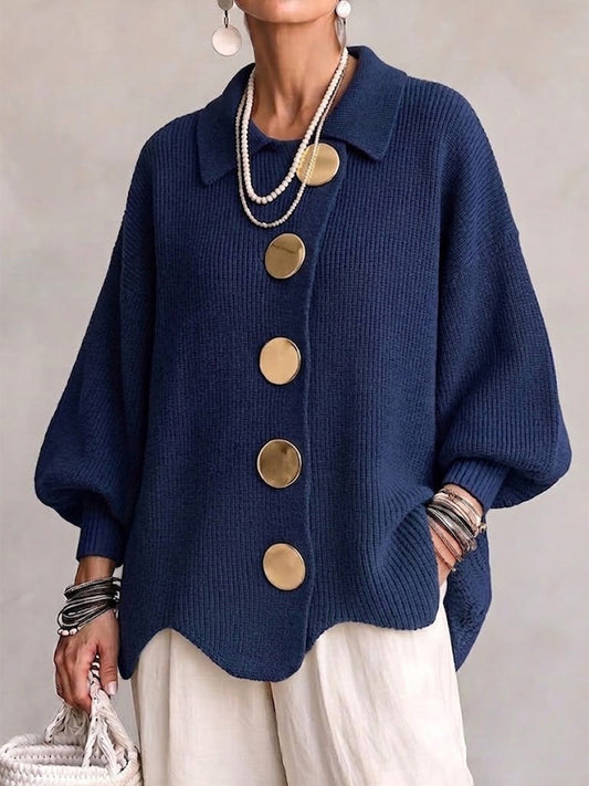 Isadora | Cárdigan Oversize con Cuello y Grandes Botones Metálicos