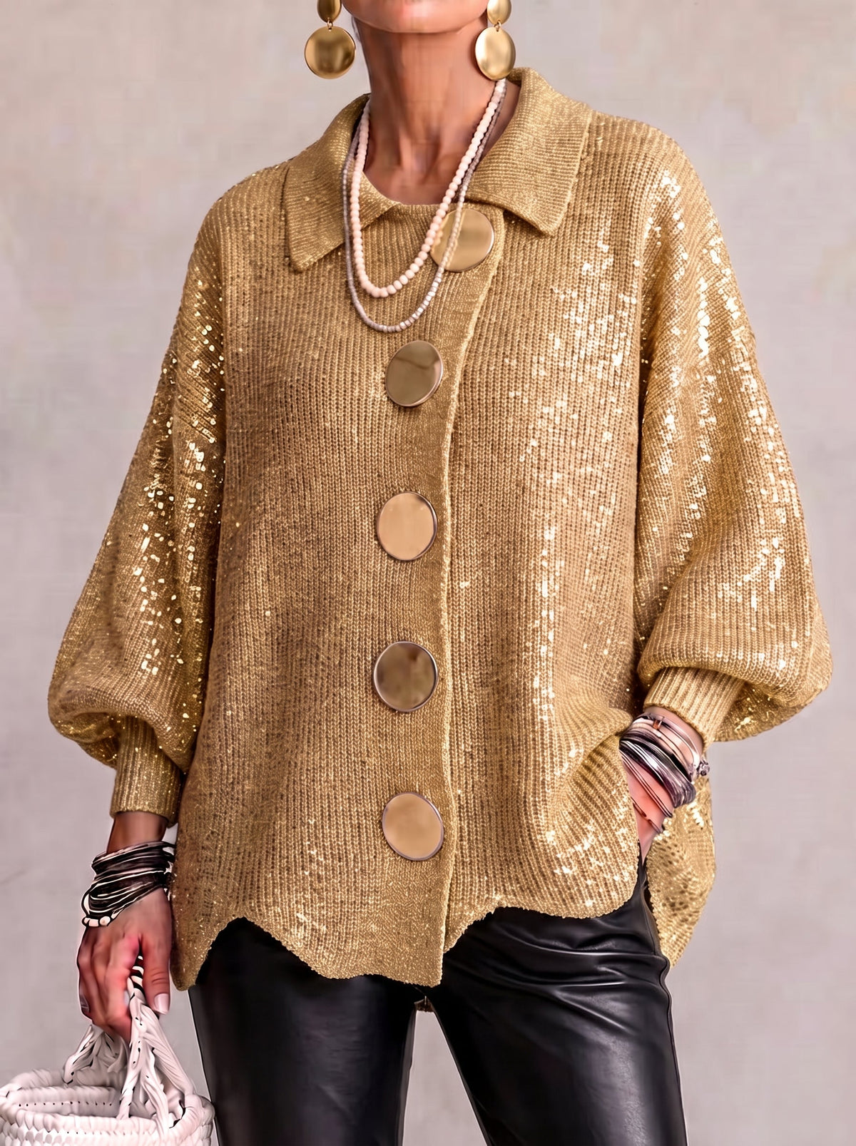 Elvinia | Cardigan Oversize con Detalles de Botones Metálicos