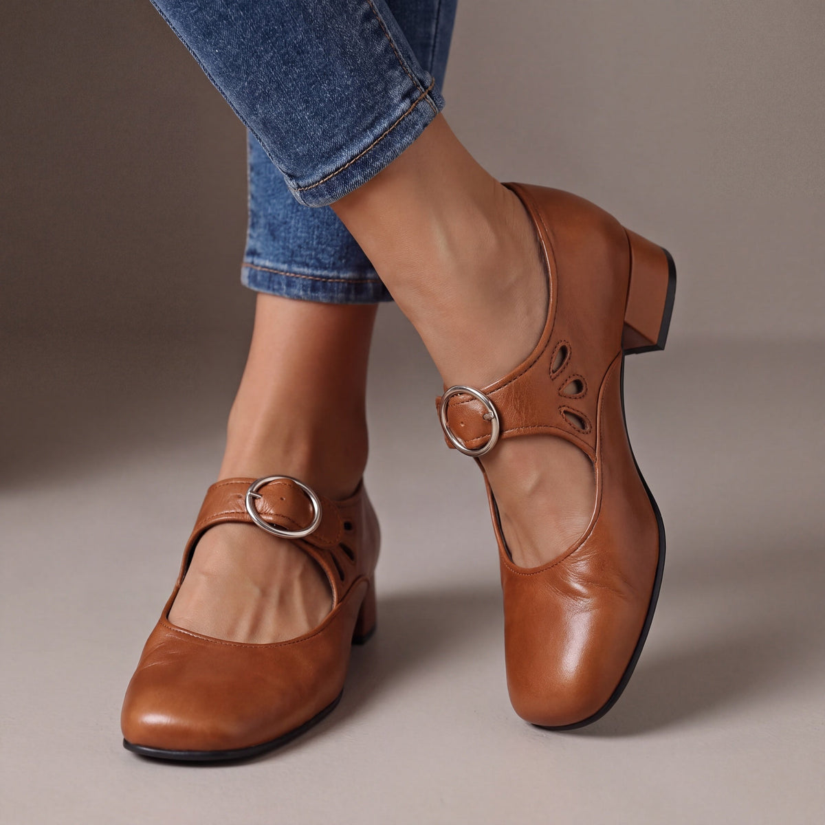 Josephine | Tacones Bloque de Piel Mary Jane