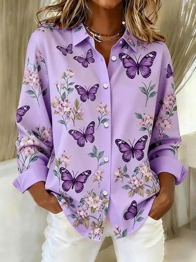 Camila | Blusa con Estampado de Mariposas y Flores