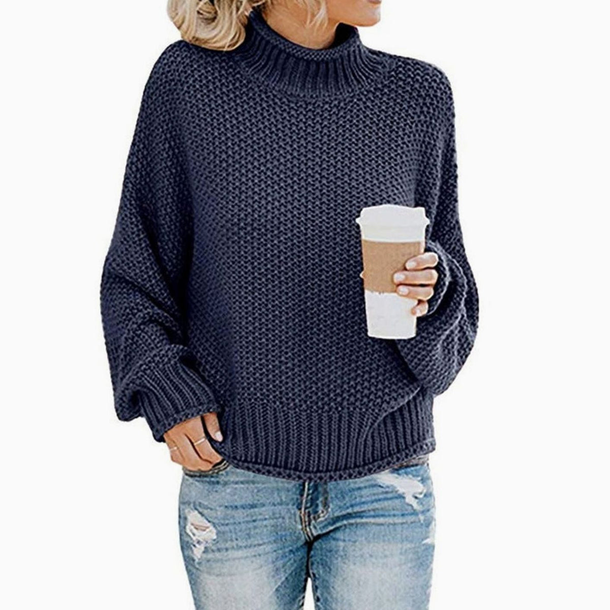 Beatrix | Suéter Oversized de Cuello Alto y Textura Gruesa